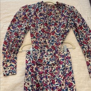 Mango Paisley Floral Blouse and Skirt in Cream, Pinks and Blues